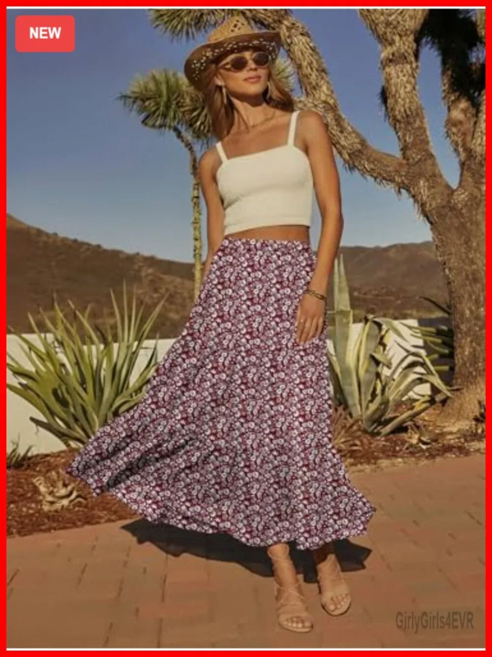 Women's Tiered Maxi Skirt 100% Polyester Flowy A-Line Elastic High Waist